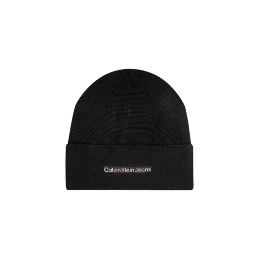 Calvin Klein Jeans Black Cotton Cap (Baseball Hat) featuring an embroidered logo, offering style and comfort for winter outings.