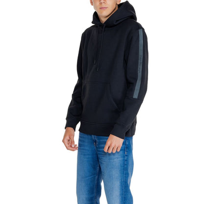 Calvin Klein Jeans Black Cotton Hoodie with kangaroo pocket and adjustable drawstring hood.