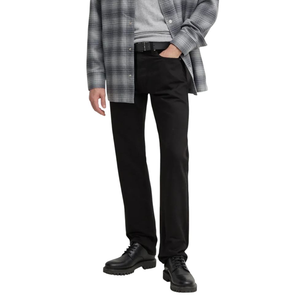 Calvin Klein Jeans Black Cotton Relaxed Fit Jeans worn by model in casual outfit