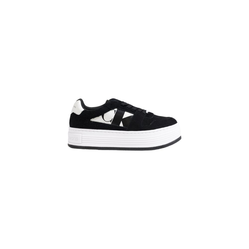 Calvin Klein Jeans Black Leather Platform Sneakers, stylish and comfortable women's footwear with a modern design and flat sole.