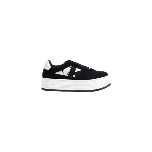 Calvin Klein Jeans Black Leather Platform Sneakers, stylish and comfortable women's footwear with a modern design and flat sole.
