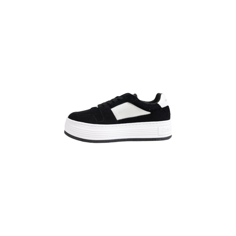 Calvin Klein Jeans Black Leather Platform Sneakers, women's leather casual shoes for stylish everyday wear.
