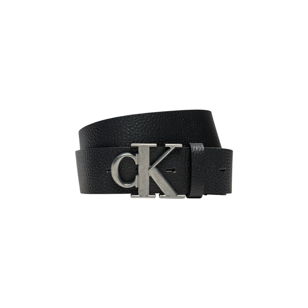 Calvin Klein Jeans Black Leather Regular Belt with CK logo buckle, elegant and durable accessory, perfect for formal and casual occasions.