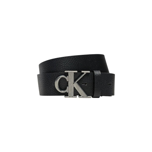 Calvin Klein Jeans Black Leather Regular Belt with CK logo buckle, elegant and durable accessory, perfect for formal and casual occasions.