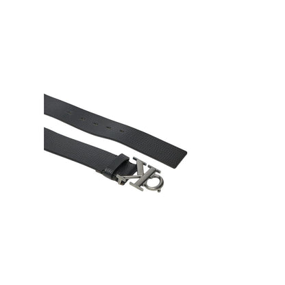Calvin Klein Jeans Black Leather Regular Belt with CK logo buckle, modern style accessory for men, 40mm width, formal and casual use.
