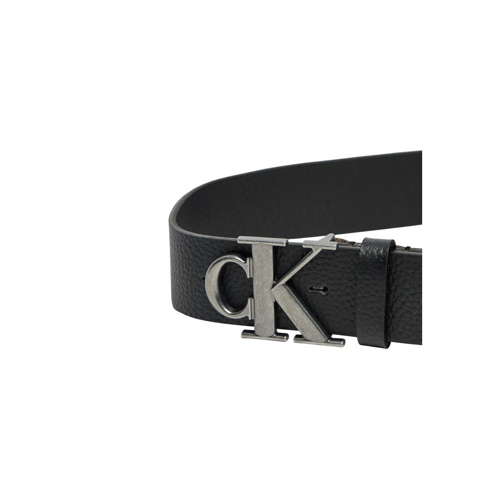 Calvin Klein Jeans Black Leather Regular Belt with CK logo buckle, 40mm width, men's fashion accessory