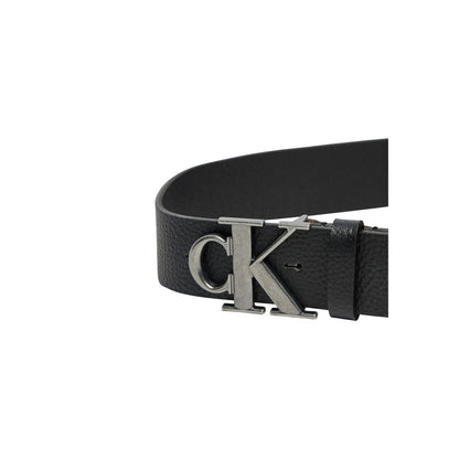 Calvin Klein Jeans Black Leather Regular Belt with CK logo buckle, 40mm width, men's fashion accessory