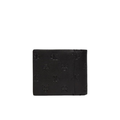 Calvin Klein Jeans Black Leather Wallet with embossed logo design, stylish bifold accessory for men, crafted from high-quality leather.