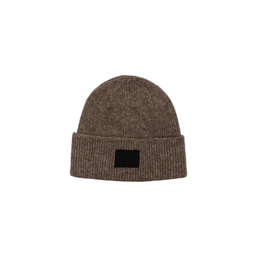 Calvin Klein Jeans Brown Marabou Cap (Baseball Hat), rubberized beanie with cuffed design and distinctive label, perfect for cooler days.