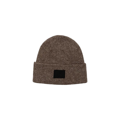 Calvin Klein Jeans Brown Marabou Cap (Baseball Hat), rubberized beanie with cuffed design and distinctive label, perfect for cooler days.