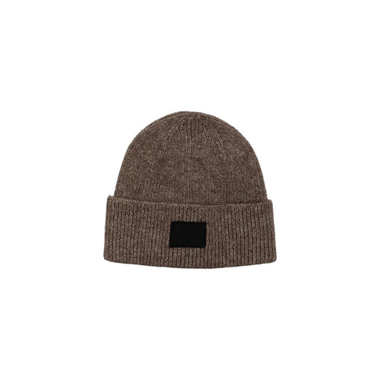 Calvin Klein Jeans Brown Marabou Cap (Baseball Hat), rubberized beanie with cuffed design and distinctive label, perfect for cooler days.