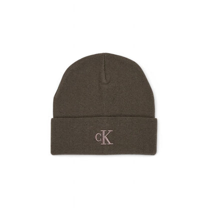 Calvin Klein Jeans Brown Wool Cap (Baseball Hat) with embroidered CK logo on the front, high-quality and stylish winter accessory.