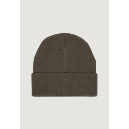 Calvin Klein Jeans Brown Wool Cap (Baseball Hat) - Stylish thick embroidery beanie for men's winter wear, made of wool and cashmere blend.