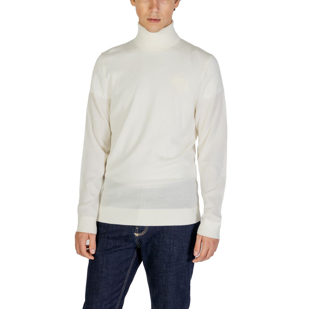 Calvin Klein Jeans Cream Wool Turtleneck sweater for men, minimalist design, perfect for winter wardrobe, 100% wool high collar top