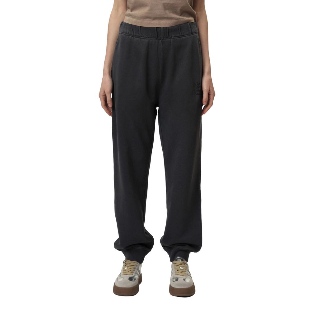 Woman wearing Calvin Klein Jeans Gray Cotton Joggers (Workout Pants) with elastic waistband for comfort and style.