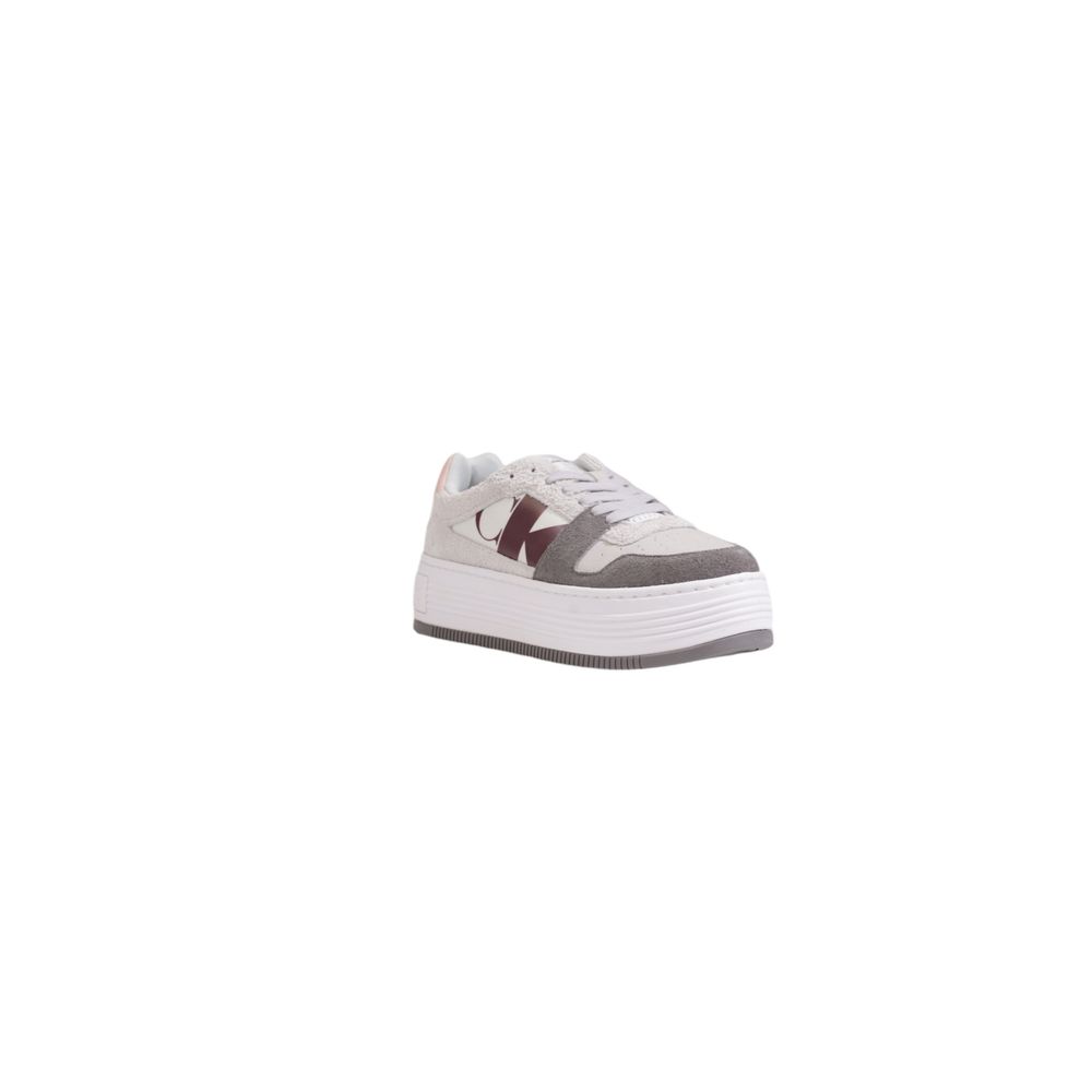 Calvin Klein Jeans Gray Leather Platform Sneakers with flat sole and elegant design, ideal for casual styles and everyday comfort.