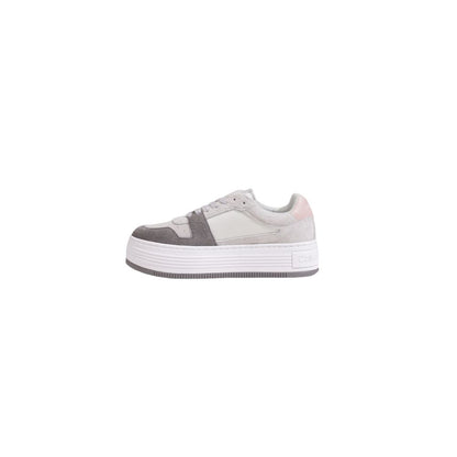 Calvin Klein Jeans Gray Leather Platform Sneakers for women, stylish and comfortable with a modern design, ideal for casual wear.