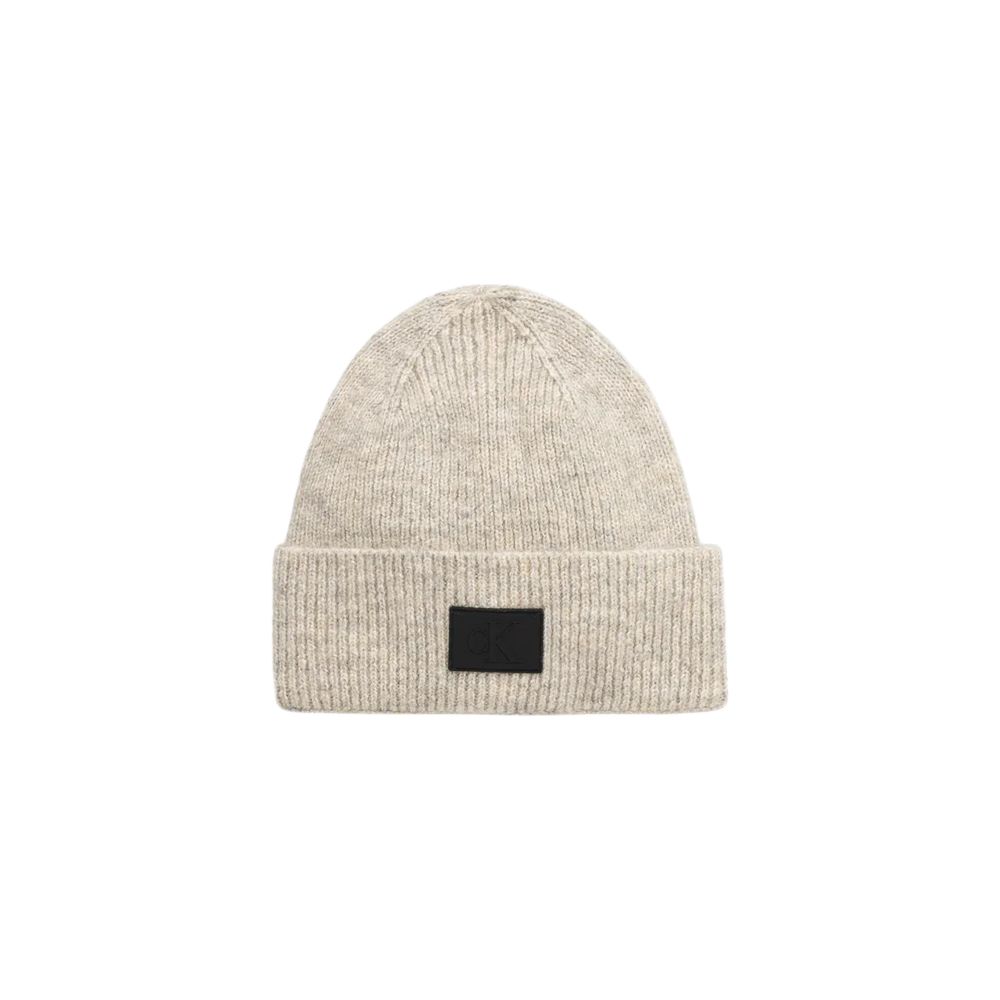 Calvin Klein Jeans Gray Marabou Cap (Baseball Hat) with a cuffed beanie design and rubberized label for modern style.