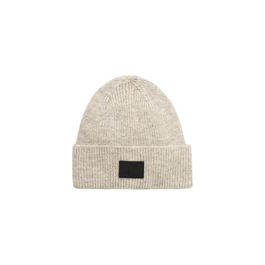 Calvin Klein Jeans Gray Marabou Cap (Baseball Hat) with a cuffed beanie design and rubberized label for modern style.
