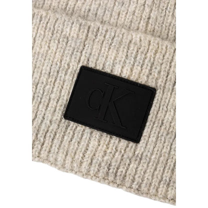 Calvin Klein Jeans Gray Marabou Cap (Baseball Hat) with rubberized logo label on cuffed beanie