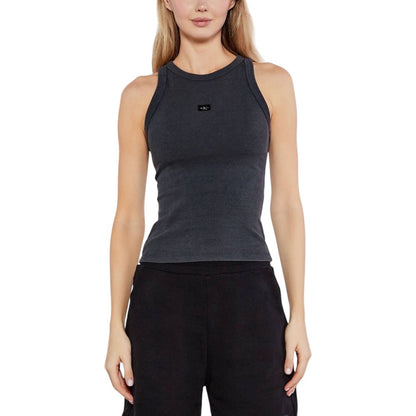 Woman wearing Calvin Klein Jeans Gray Recycled Cotton Tank Tops, showcasing a fitted, stylish design for casual or sporty looks.