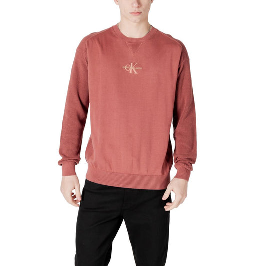 Calvin Klein Jeans Red Cotton Sweatshirt for men with logo detail and ribbed crew neck design.