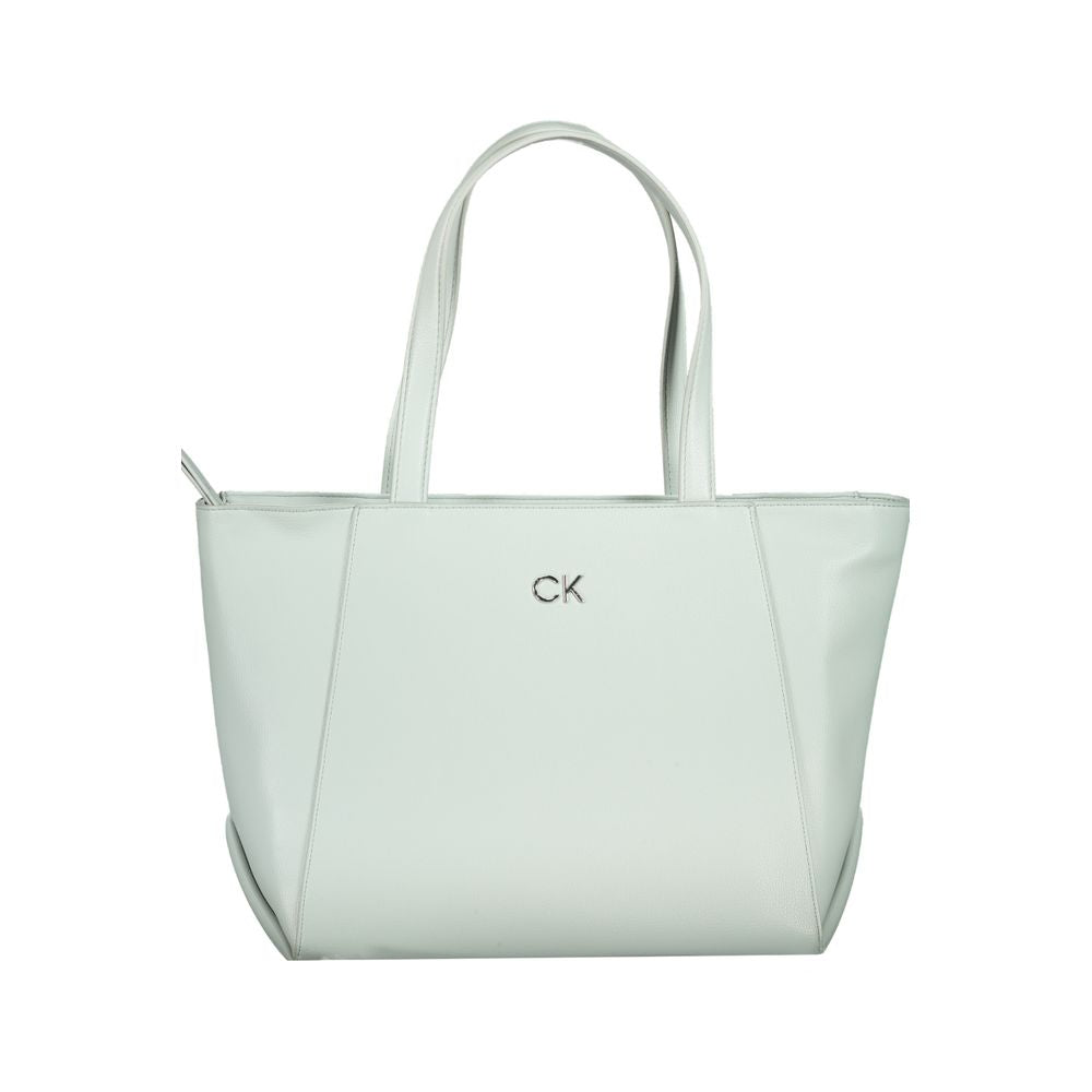 Calvin Klein Light Blue Polyethylene Women Handbag with logo, versatile shoulder straps, and chic zip closure.