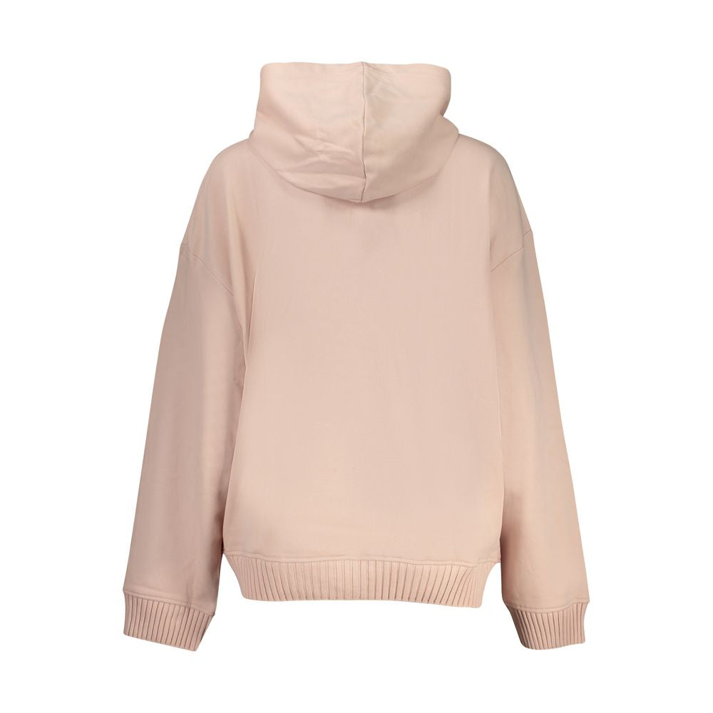 Back view of Calvin Klein Pink Cotton Women Sweater with hood, showcasing its casual elegance and comfort.