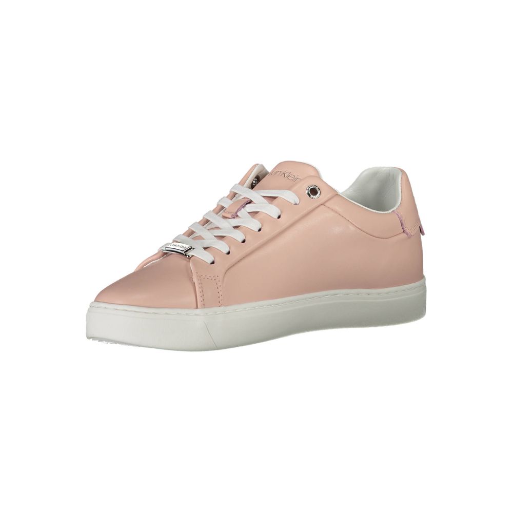 Calvin Klein Pink Polyester Women Sneaker with lace-up design and leather accents on a white background