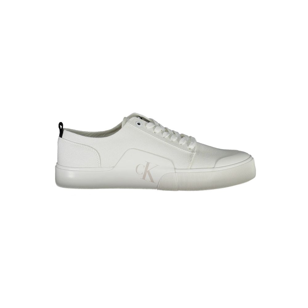Calvin Klein White Cotton Men Sneaker with recycled material and iconic logo, eco-friendly design in crisp white shade.