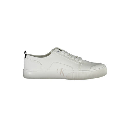 Calvin Klein White Cotton Men Sneaker with recycled material and iconic logo, eco-friendly design in crisp white shade.