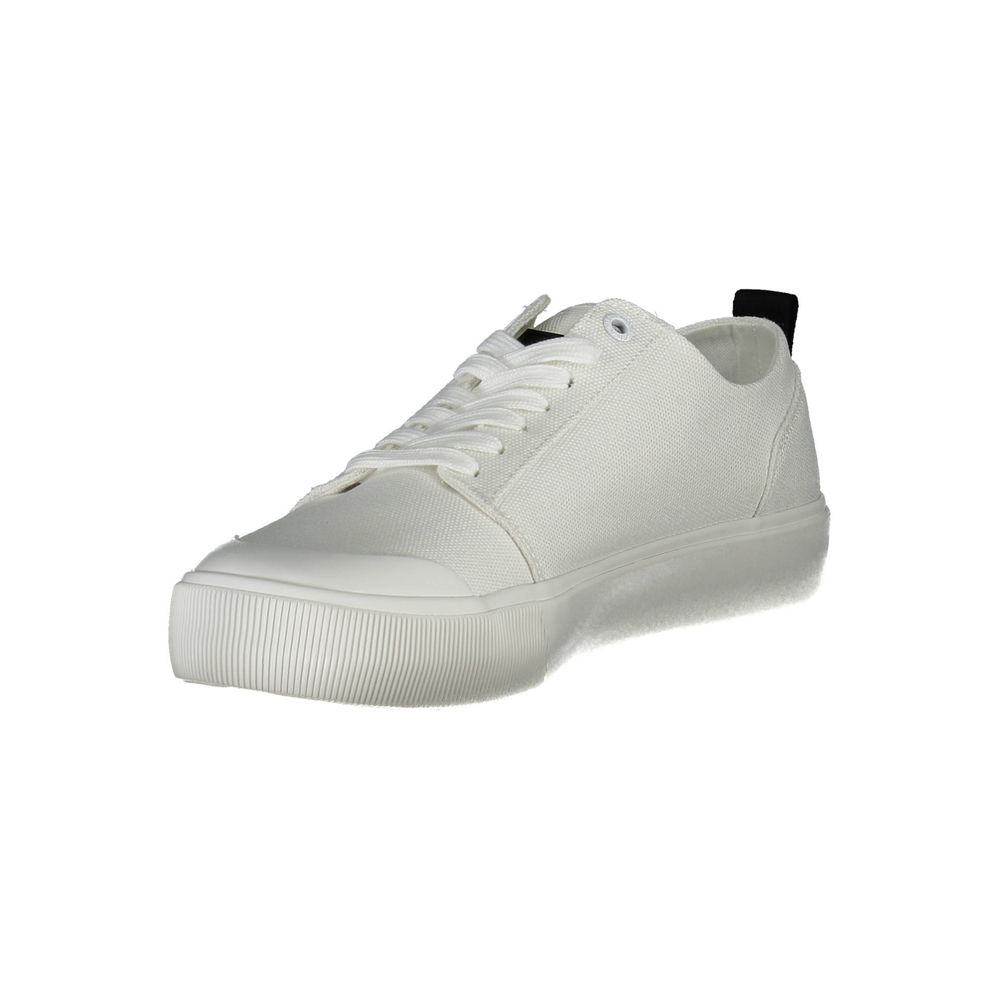 Calvin Klein White Cotton Men Sneaker with eco-friendly design and recycled materials, featuring stylish white with contrasting details.