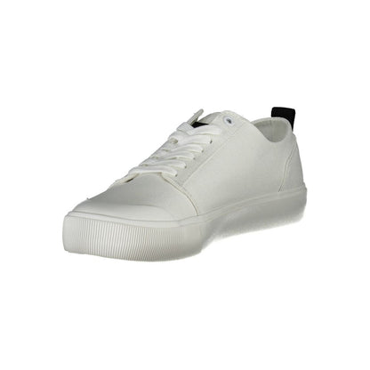 Calvin Klein White Cotton Men Sneaker with eco-friendly design and recycled materials, featuring stylish white with contrasting details.