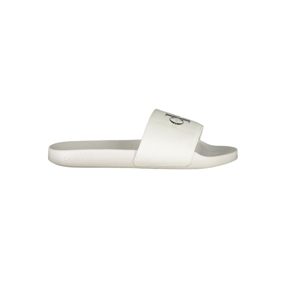 Calvin Klein White Polyester Women Sandal with logo print, ideal for stylish poolside or city strolls.