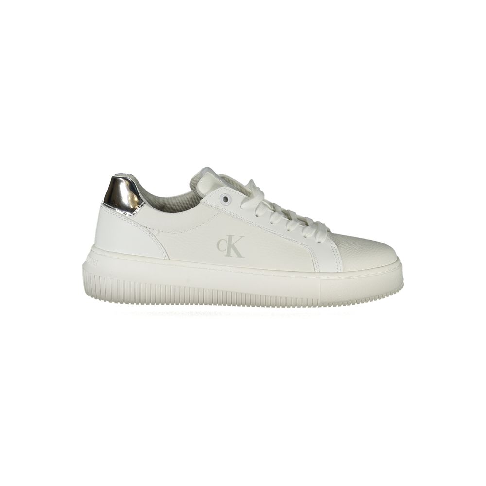 Calvin Klein White Polyethylene Women Sneaker with silver accents and logo, showcasing sporty elegance and comfort with removable footbed.
