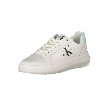 Calvin Klein White Recycled Polyester Women Sneaker with chic design and bold logo, featuring 50% recycled materials. Trendy and eco-conscious.