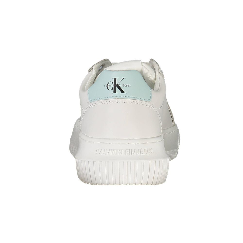 Back view of Calvin Klein White Recycled Polyester Women Sneaker with bold logo detailing.