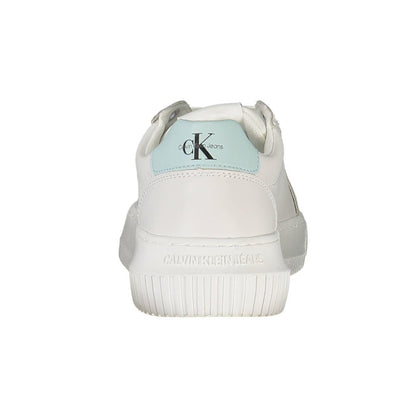 Back view of Calvin Klein White Recycled Polyester Women Sneaker with bold logo detailing.