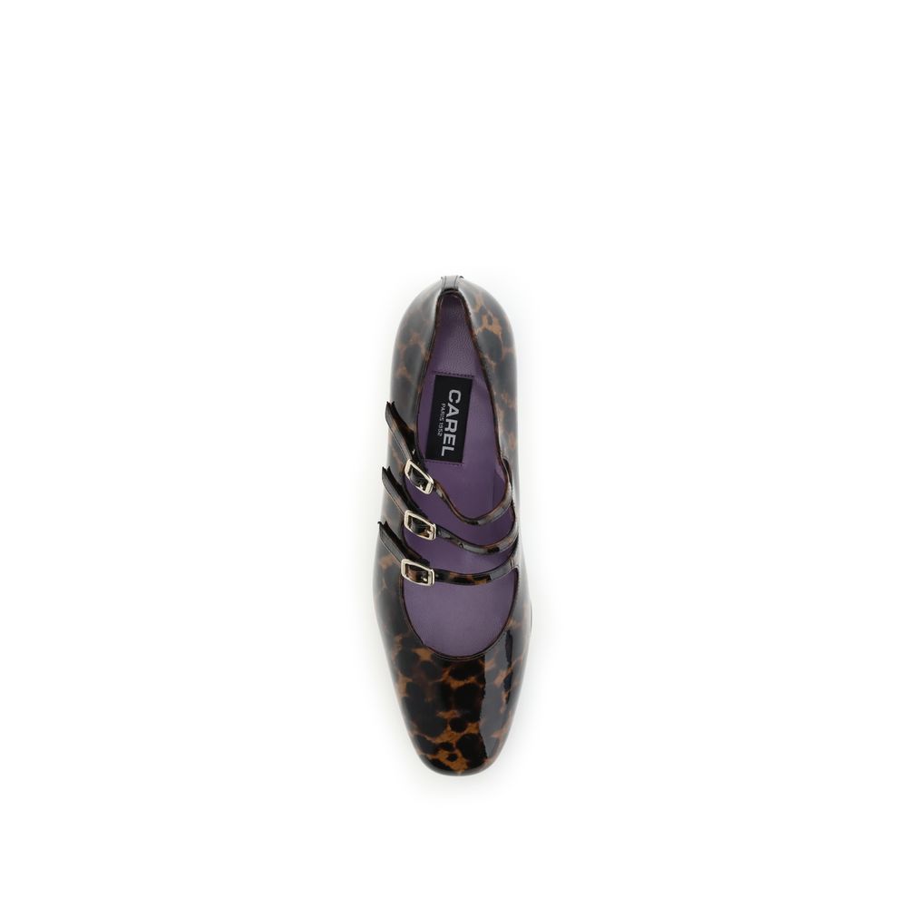 Top view of Carel Paris Multicolor Kina Mary Jane Pumps with three adjustable straps and 4-cm heel.