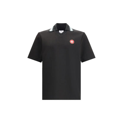 Casablanca Black Viscose Polo Shirt with logo patch, short sleeves, and interlock fabric, suitable for warm weather and elegant style.