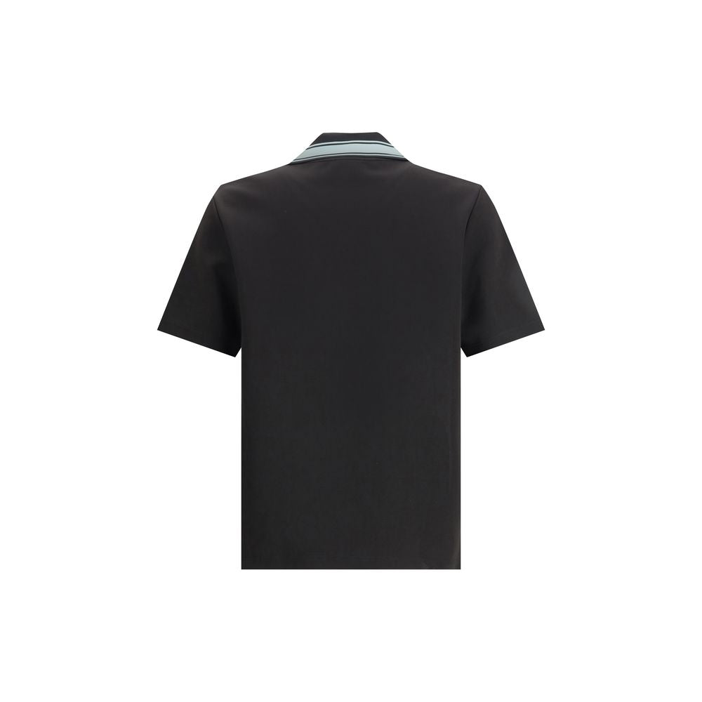 Back view of Casablanca Black Viscose Polo Shirt with short sleeves and a logo patch detail.