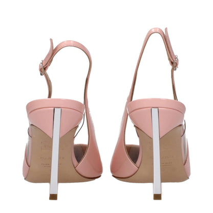 Back view of Casadei Pink Leather High Heel Pumps with silver buckle closure and mid-height heel, featuring a pointy toe and romantic style.
