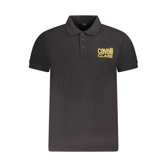 Cavalli Class Black Cotton Men Polo Shirt with logo detail, showcasing luxury craftsmanship and style for the modern man.