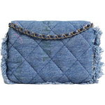 Chanel Denim Mood Flap Micro Logo Printed Fringed Shoulder Bag CHA185