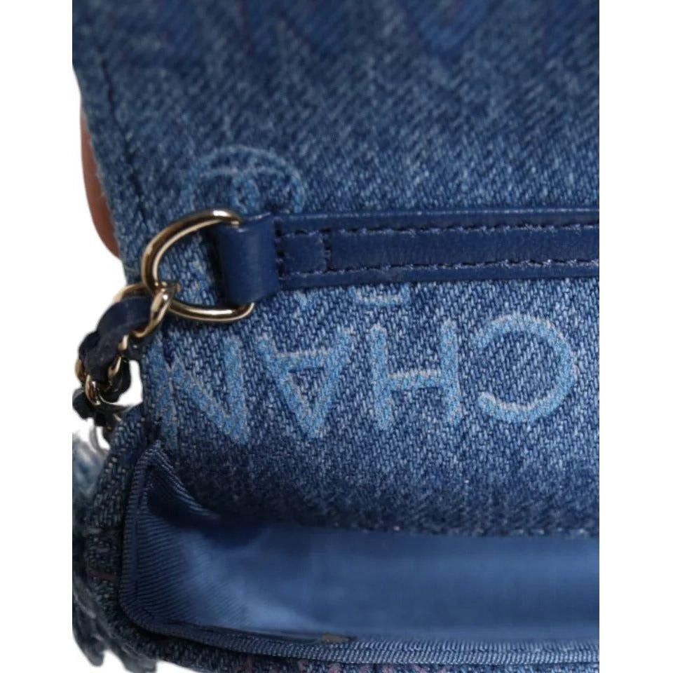 Chanel Denim Mood Flap Micro Logo Printed Fringed Shoulder Bag CHA185
