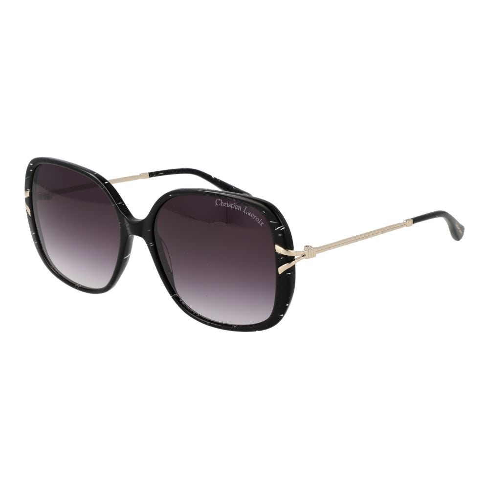 Christian Lacroix Black Women Sunglass with black acetate frame and purple mirrored gradient lenses