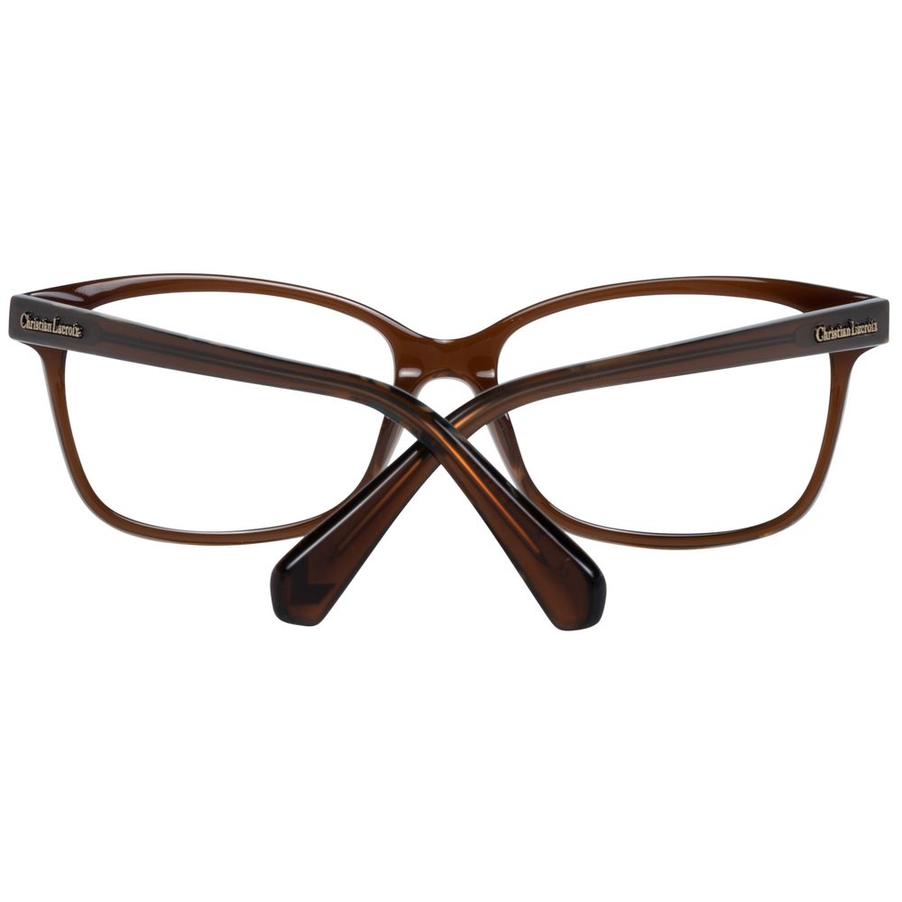Christian Lacroix Brown Plastic Glasses (Frames) for women with full-rim trapezium style, brand logo visible, includes branded case.