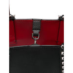 Interior view of Christian Louboutin Cabata mini leather tote bag with black spiked stud embellishments and detachable shoulder strap.