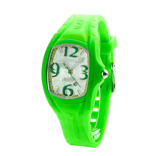 Chronotech Green Rubber Bracelet Watch with silver dial and buckle closure.