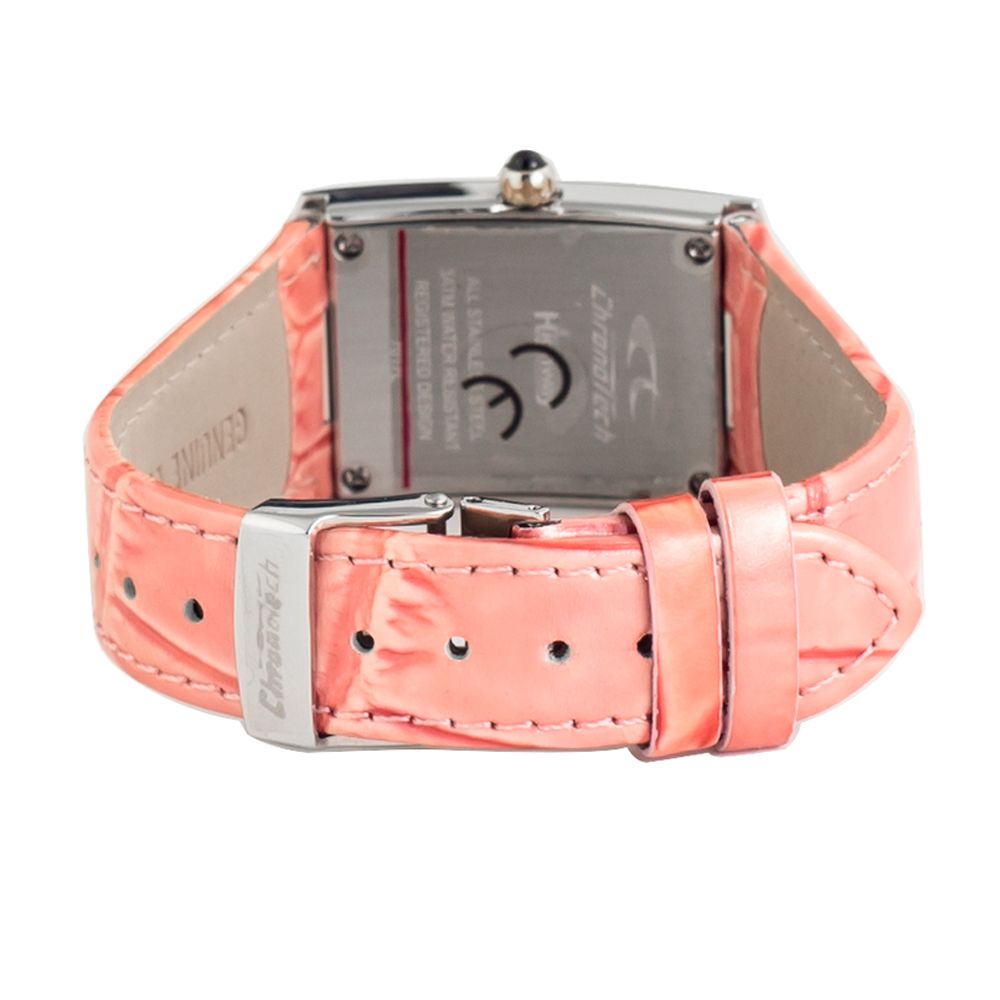 Chronotech Multicolor Leather Bracelet Watch with pink leather strap and silver case back view